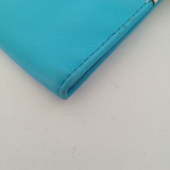 COACH Legacy Colorblock Zippy Wallet Wristlet Robin Egg Blue Chalk Leather Large - Picture 6 of 7